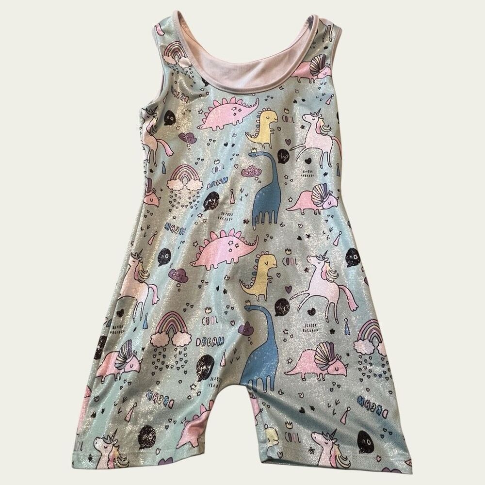 Girls Sparkle Unicorn Dinosaur Gymnastics Biketard Unitard Size 130 (8)